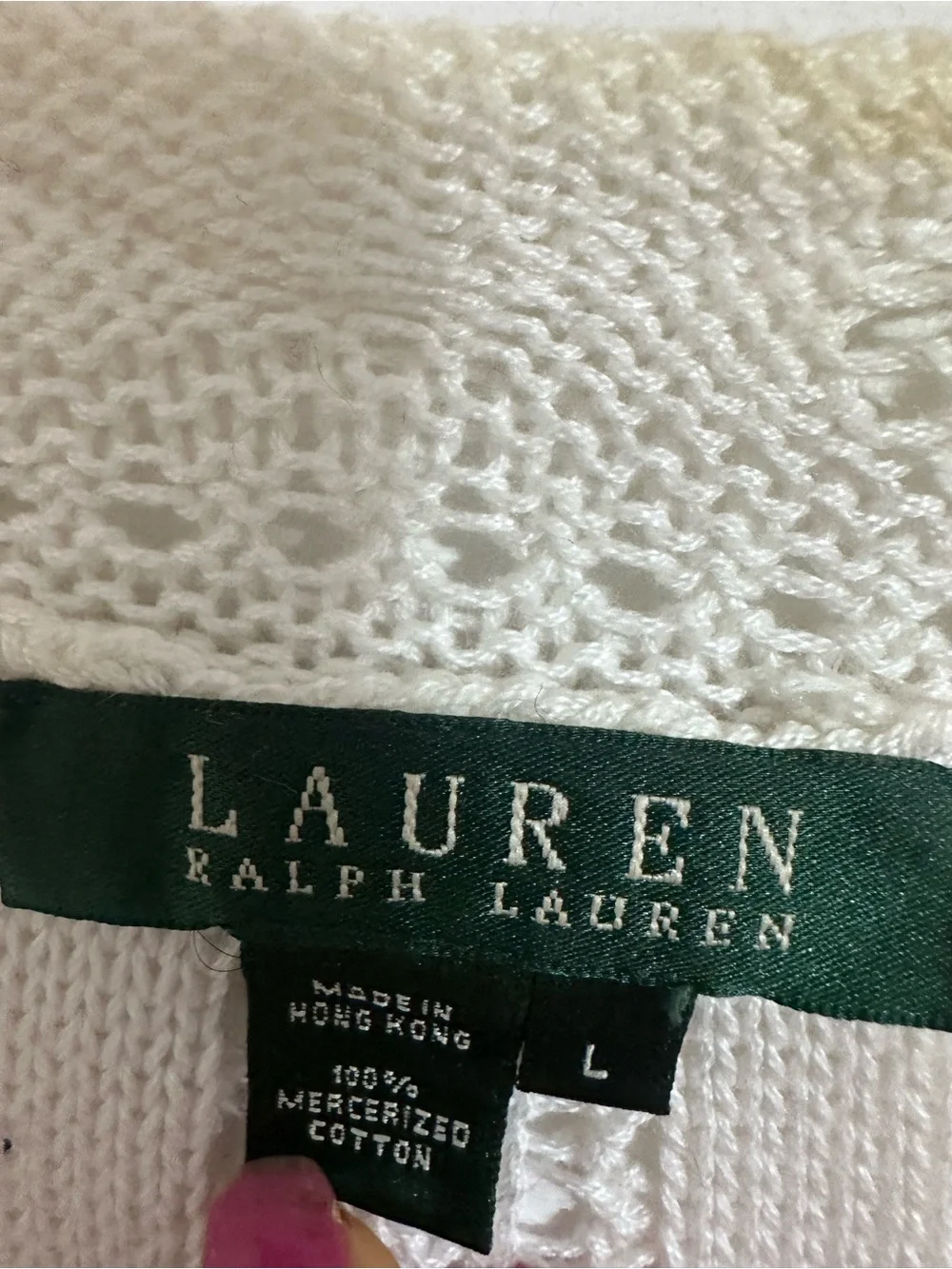 Lauren Ralph Lauren Ivory Crochet Open Knit Long Cardigan Duster Size L Cotton